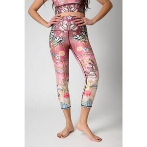 Yoga Democracy Pretty in Pink High Waist Cropped Leggings Size XS